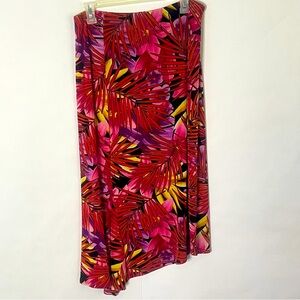 West End tropical slinky stretch midi skirt women’s Size L tropical asymetrical
